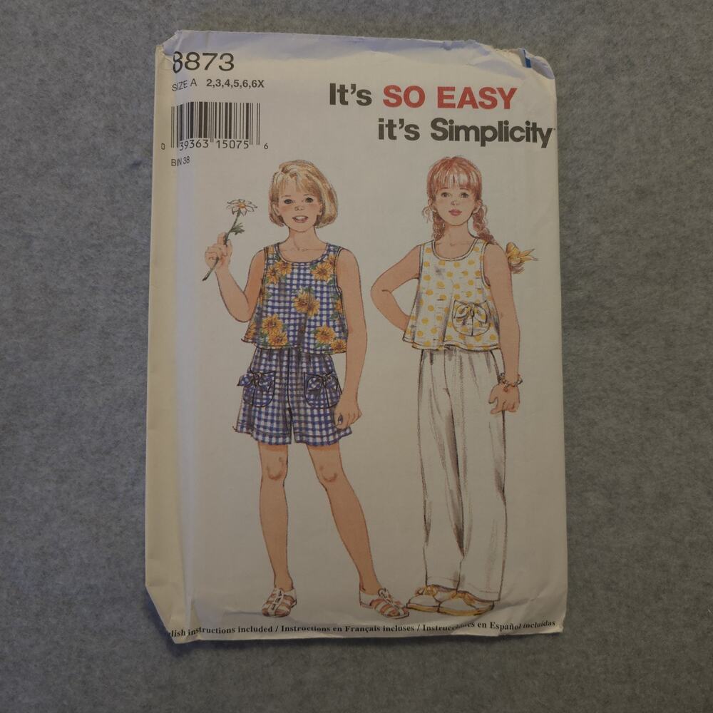Simplicity 8873‎ Girls Top Shorts Pants Pattern Size 2-6X Easy Sew Vintage